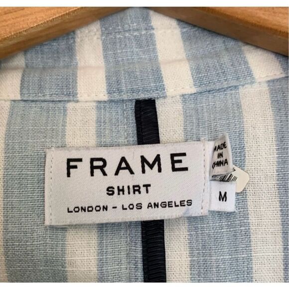 FRAME Denim cotton oversized blue white stripe blazer size medium - Picture 7 of 13